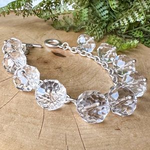 Glass Bead Bracelet Clear Faceted Round Donut Transparent Silver Chunky Charm